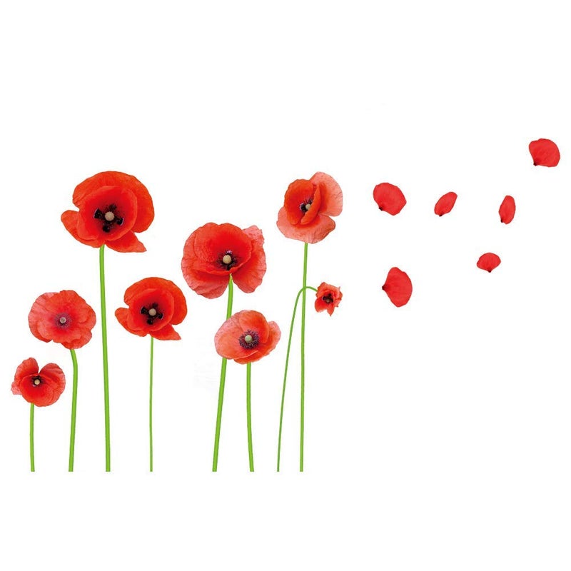 Esmee DIY Red Poppies Beautiful Flowers Vines Stick Wall Decals, Living Room Bedroom Children Room Nursery - Image 1